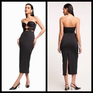 Bluesteel Black Strapless Cutout Dress M‎ •Topstitched Bust LBD Cocktails Baddie